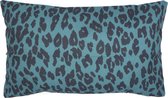 Kussenhoes Leopard Long | Dierenprint | Linnenlook | Petrol-groen | 30 x 50 cm | Exclusief binnenkussen