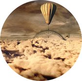 Celtic Tree - Wandcirkel Aluminium - Steampunk Luchtschip en Ballon in de Wolken - rond 90cm  - Ecru - Bruin - Premium Canvas - Fantasie - Industrieël - Magisch - Steampunk - Wandd