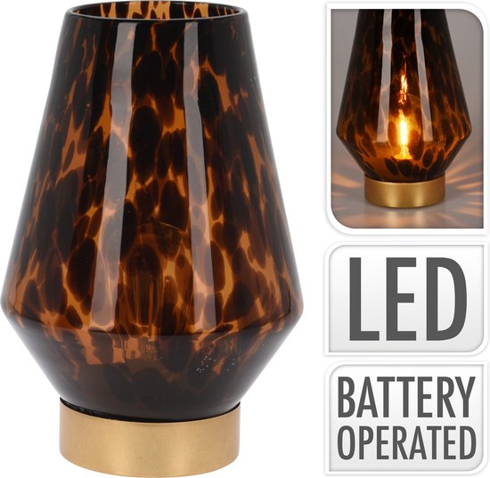 Home & Styling tafellamp XL LED gouden voet bruin H24 cm Lamp