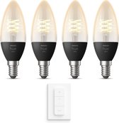 Philips Hue White Filament E14 Uitbreidingspakket - 4 Hue Kaarslampen en Dimmer Switch - Warm Wit Licht - Dimbaar