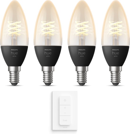 Philips Hue Uitbreidingspakket White Filament E14 - 4 Hue Kaarslampen en  Dimmer Switch... | bol