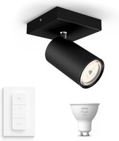 Philips myLiving Kosipo Opbouwspot Zwart - Incl. Philips Hue White GU10 en Dimmer Switch - Spotjes Opbouw - 1 Spot - Werkt met Alexa en Google Home