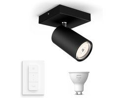 Philips Hue Kosipo Opbouwspot (Zwart) - Warmwit Licht - Incl. Hue Dimmer Switch - Wandspot of…
