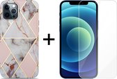 iPhone 13 Pro Max hoesje marmer lichtroze siliconen case apple hoes cover hoesjes - 1x iPhone 13 Pro Max Screenprotector