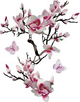 Magnolia Bloesem Vlinder Strijk Patch Set Roze 3 Patches 40 / 47 / Roze Wit Bruin