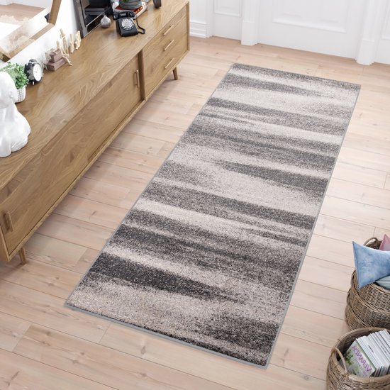 Tapiso Sari Tapis de couloir Grijs Rayé Salon Couloir Chambre Taille - 60x200
