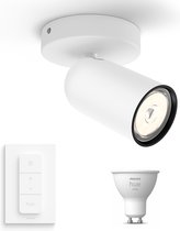 Philips myLiving Pongee Opbouwspot Wit - Incl. Philips Hue White GU10 & Dimmer - Spotjes Opbouw - 1 Spot - Werkt met Alexa en Google Home