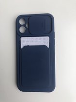 Hoogwaardige TPU back cover - Geschikt voor iPhone 12 Pro - Camera beschermd - Siliconen back cover met pasjes vakje - Blauw
