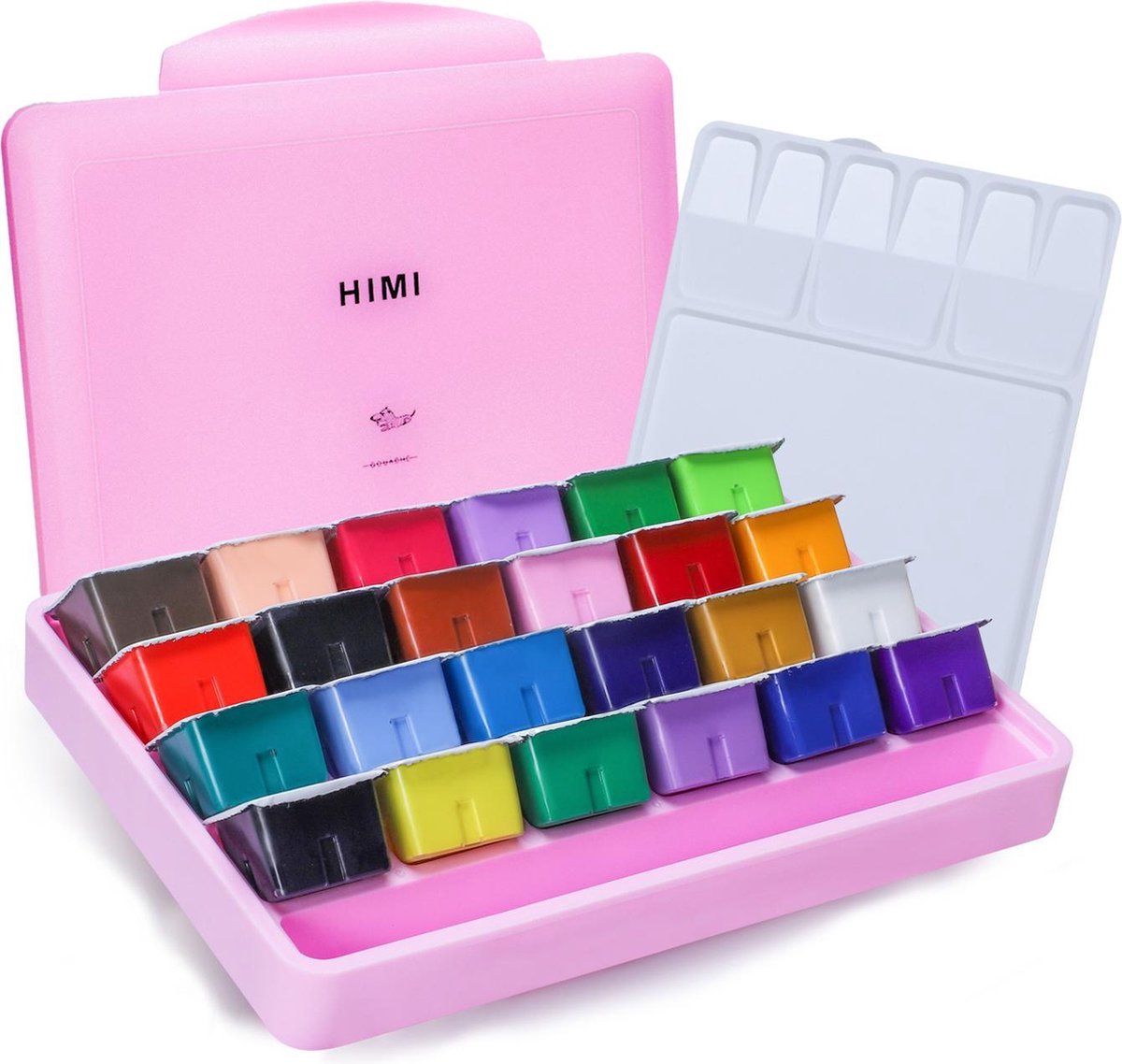 HIMI - Gouache - set van 24 kleuren x 30ml - in kunststof opbergbox roze