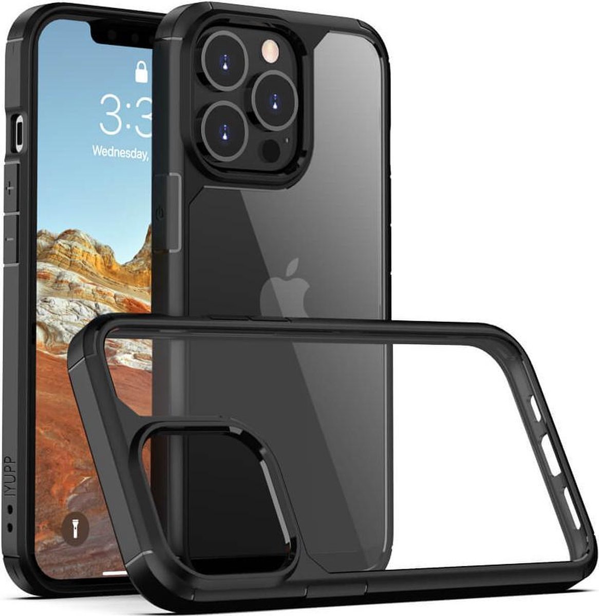 IYUPP Hoesje Geschikt voor iPhone 13 Pro Max Hoesje - Shockproof Back Cover - Zwart Transparant