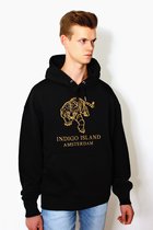 Indigo Island Amsterdam - Heavy Oversized Sweater - Premium embroidered Hoodie - Black and Gold – Tiger – Maat S