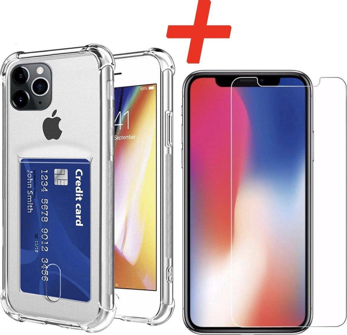Pasjeshouder geschikt voor Apple iPhone 13 Pro- Siliconen - met Glazen Screenprotector