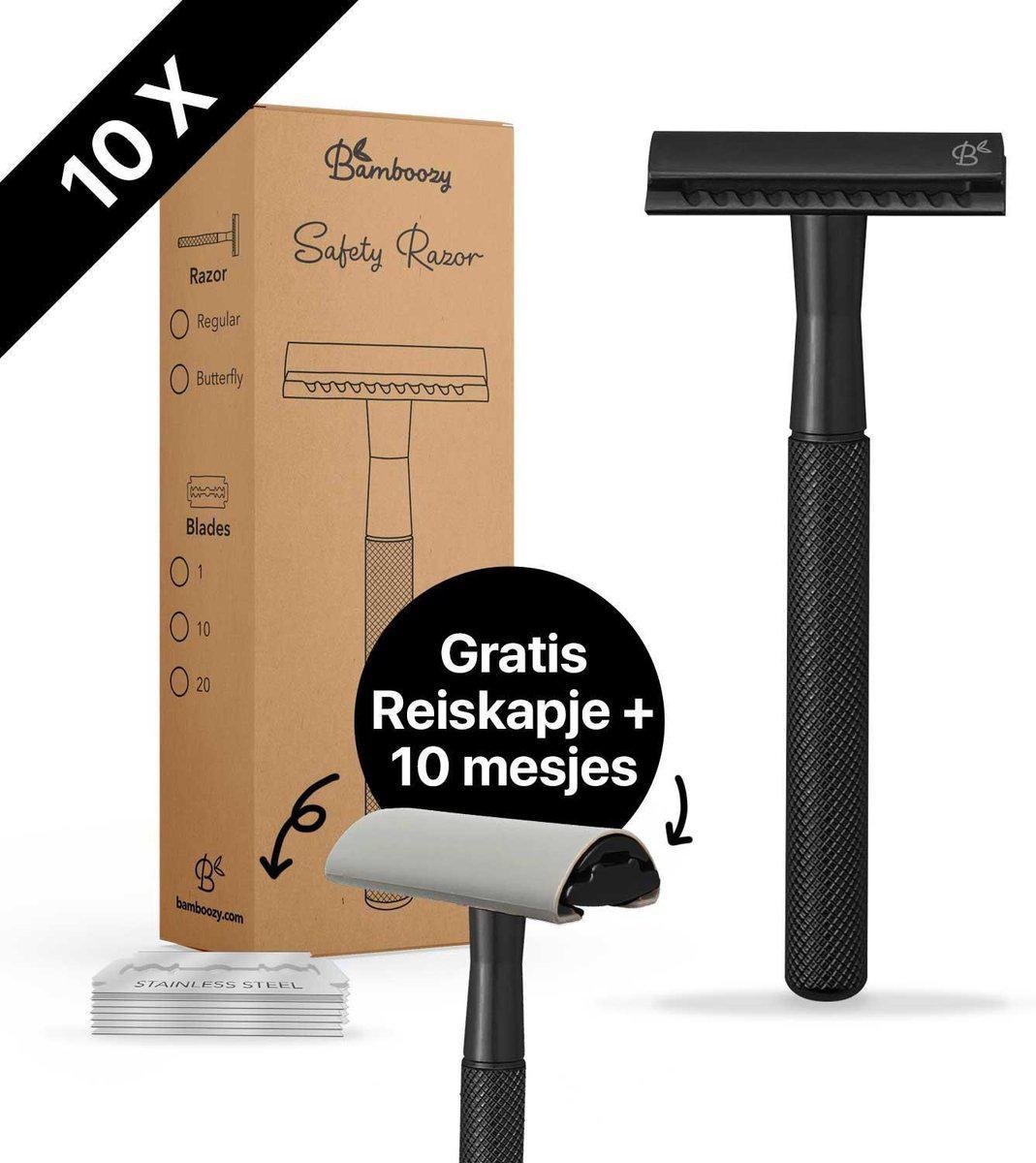 Bamboozy Safety Razor + 10 scheermesjes en Reiskapje Mat Zwart Black Unisex Mannen en Vrouwen Double Edge Single Blade Zero Waste Scheren