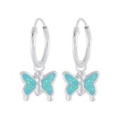 Joy|S - Zilveren vlinder bedel oorbellen - blauw glitter - oorringen