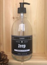 Zeepdispenser | Zeeppompje | Zeep | transparant glas | 500ml | Vintage label | Plastic pompje | Glas