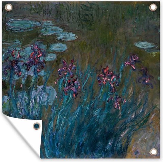 Tuinposters Irissen en waterlelies - Claude Monet - 50x50 cm - Tuindoek - Buitenposter