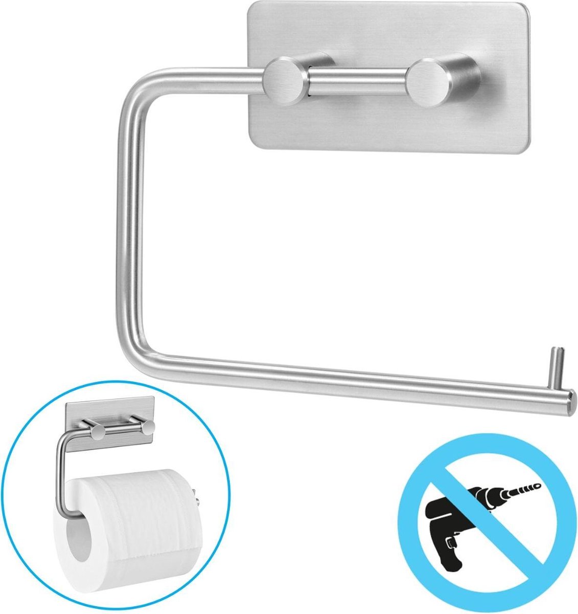 Sanics WC Rolhouder Zonder Boren - Toiletrolhouder Zelfklevend - Closetrolhouder Zilver/RVS