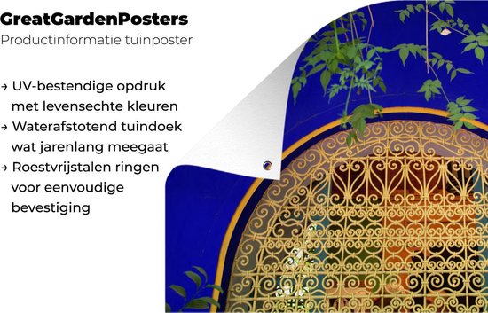 Affiche de jardin Jardin Majorelle - Maison peinte en bleu dans le jardin marocain Majorelle 90x60 cm - Toile de jardin / Toile d'extérieur / Peintures d'extérieur (décoration de jardin)