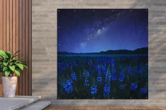 Affiche de Jardin Ciel étoilé - Voie lactée - Fleurs - 200x200 cm