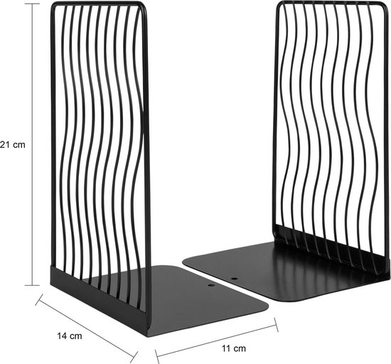 SAMSYOKI 4 paar boekensteunen metalen decoratieve boekenhouder uitgeholde antislip boekenstopper voor kinderen thuis kantoor bibliotheek school (Zwart
