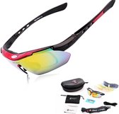 Voltano Fietsbril / Sportbril - Zwart / Rood - Inclusief 5 Gratis Lenzen, Optische Clip, Opberghoes En Meer