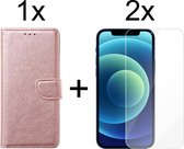 iPhone 13 hoesje bookcase rose goud apple wallet case portemonnee hoes cover hoesjes - 2x iPhone 13 screenprotector