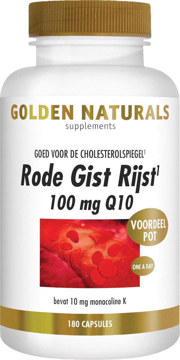 Golden Naturals Rode Gist Rijst 100 mg Q10 (180 veganistische capsules) - Golden Naturals