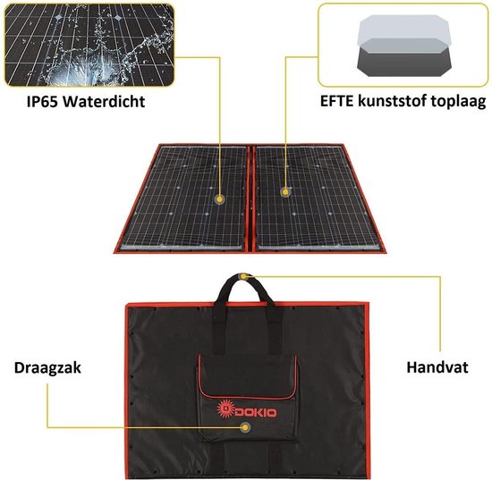 Compleet 100W Opvouwbare Zonnepaneel set - Monokristallijn Zonnepaneel - 12V - daglichtpaneel - Met Omvormer - Met 3 Meter Kabel van Revoltux — afbeelding 3