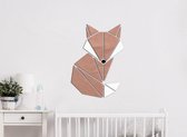 HOUTEN WANDDECORATIE / WOODEN WALL DECORATION - GEOMETRISCHE MUURDECORATIE VOOR KINDERKAMER / GEOMETRIC WALL ART FOR KIDS ROOM - VOS / FOX - 45 x 63cm - DONKER HOUT / DARK WOOD - O