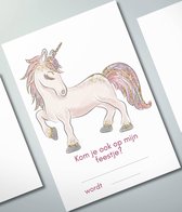 *** 12 Dubbelgevouwen Eenhoorn Uitnodigingen Kinderfeestje Verjaardag incl. enveloppen met bedrukte binnenzijde - uitnodiging - regenboog - kinderen - kind - dubbele - uitnodiginge