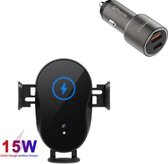 DrPhone Smart Sensor V4 - Automatische Autohouder – Draadloze Oplader – 15W + DrPhone Invincible® Auto Lader – Zwart / Blauw
