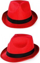 4x stuks party Carnaval verkleed gleufhoedjes rood met band - gangster/maffia stijl
