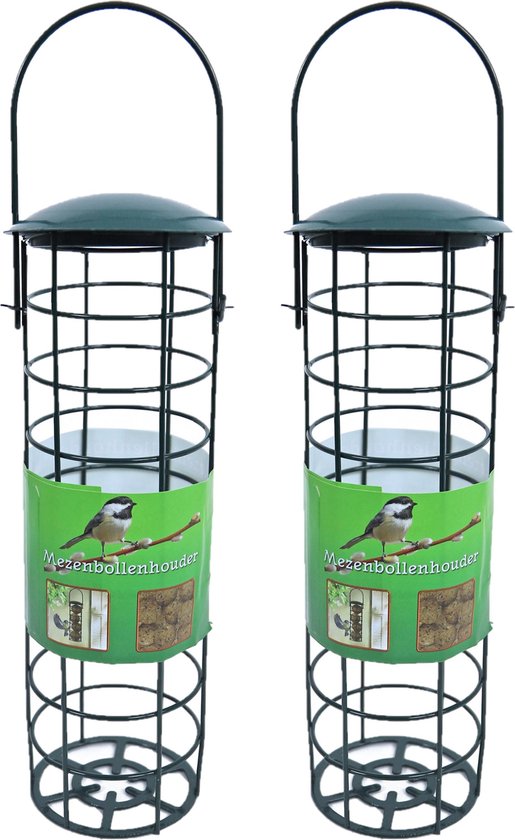 2x mangeoire à oiseaux silo pour boules de graisse métal vert 23 cm - Mangeoire à Nourriture pour oiseaux Vogel - Station d'alimentation pour oiseaux