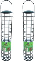 2x stuks vogel voedersilo voor vetbollen metaal groen 35 cm - Vogelvoederhuisje - Vogelvoer - Vogel voederstation