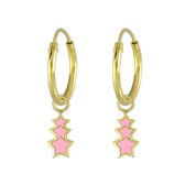Joy|S - Zilveren ster bedel oorbellen - roze sterren - oorringen - 14k goudplating