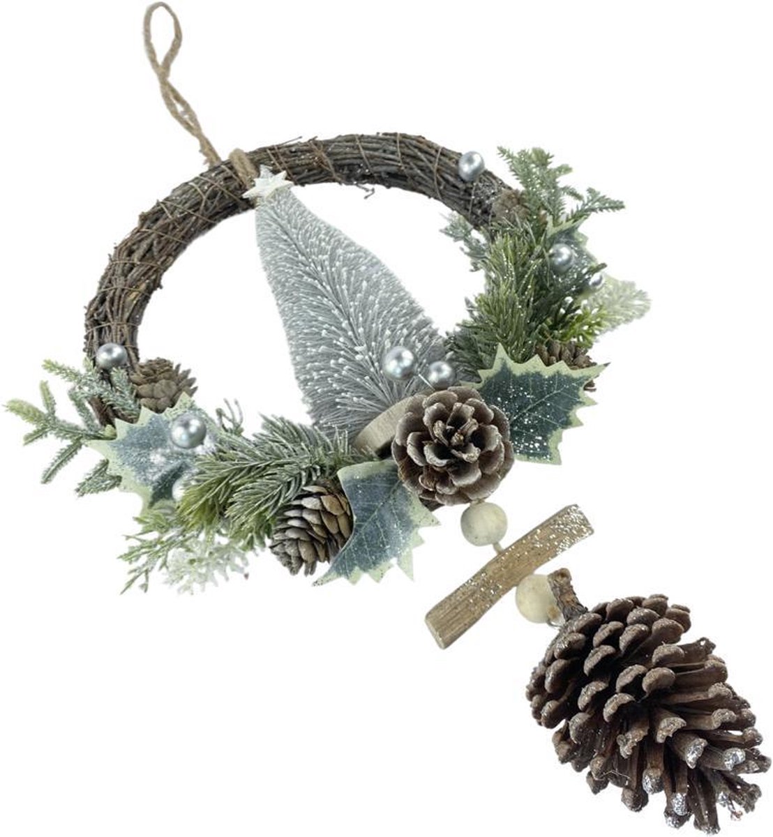 COM-FOUR® Kerstdeurkrans - Adventskrans met kegels, ballen en bloemen