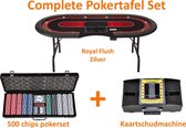 Pokertafel Royal flush - Set - Pokertafel - Complete set - Schud machine - 500 chip set - Zilver - Professionele set - Poker tafel - Poker set - Cave & Garden