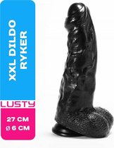 Lusty XXL Dildo Ryker - 27 x 6 cm - Mega Dildo - Huge Cock - Met Zuignap en Balzak - Enorme Zwarte Grote Dike Dildo - Seksspeeltjes - Sex Toys - Anaal Toys - Anaal Dildo