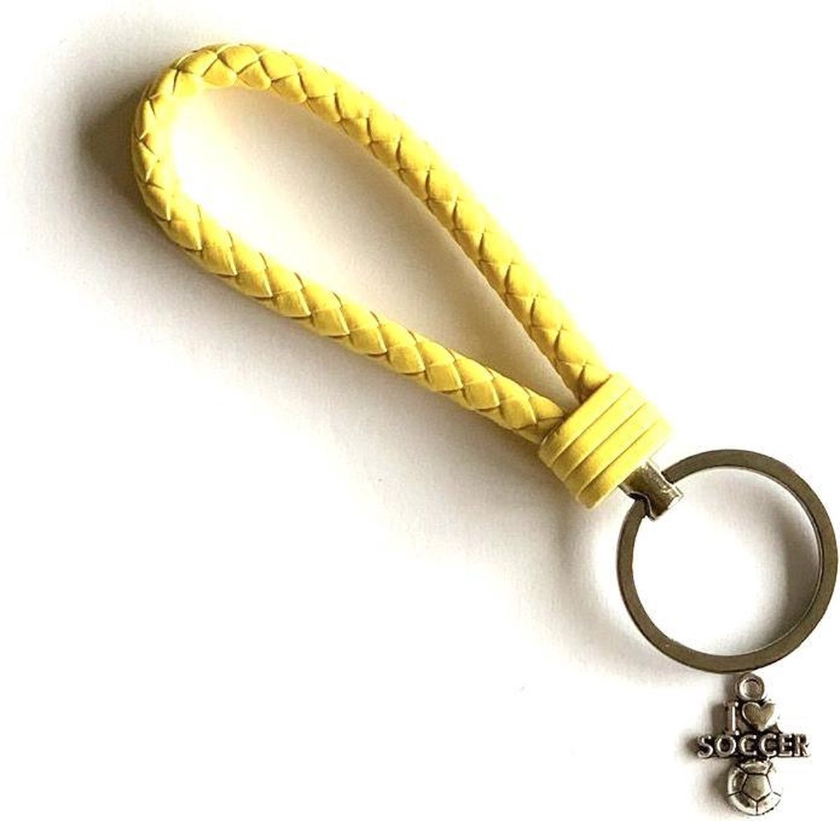 Sleutelhanger - Geel - Voetbal - I Love Soccer - Sport - Hanger - Leer - SportPresent - Sportsieraad - Sieraden - Team - Teamkado