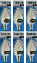 Philips - Kaarslamp -Gedraaid - 25Watt - E14 Fitting - Gloeilamp - Kaars Gedraaid - Helder - Dimbaar - Kleine Fitting - 25W - (6 STUKS)
