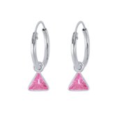 Joy|S - Zilveren driehoek bedel oorbellen - zirkonia - roze - oorringen