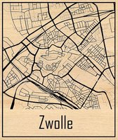 Citymap Zwolle in hout gegraveerd (30*40 CM) Houten stadskaart van Zwolle - Wall-art / wandbord / wanddecoratie