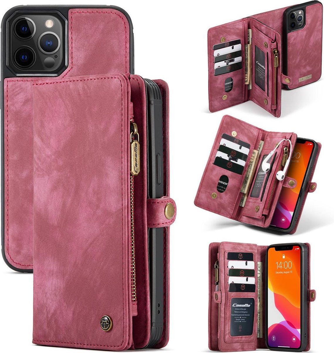 Caseme - vintage 2 in 1 portemonnee hoes - iPhone 12 / iPhone 12 Pro - Rood