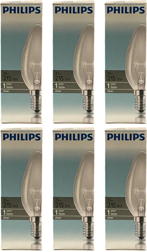 Philips - Kaarslamp - 25Watt - E14 Fitting - Gloeilamp - Kaars - Helder - Dimbaar - Kleine Fitting - 25W - (6 STUKS)