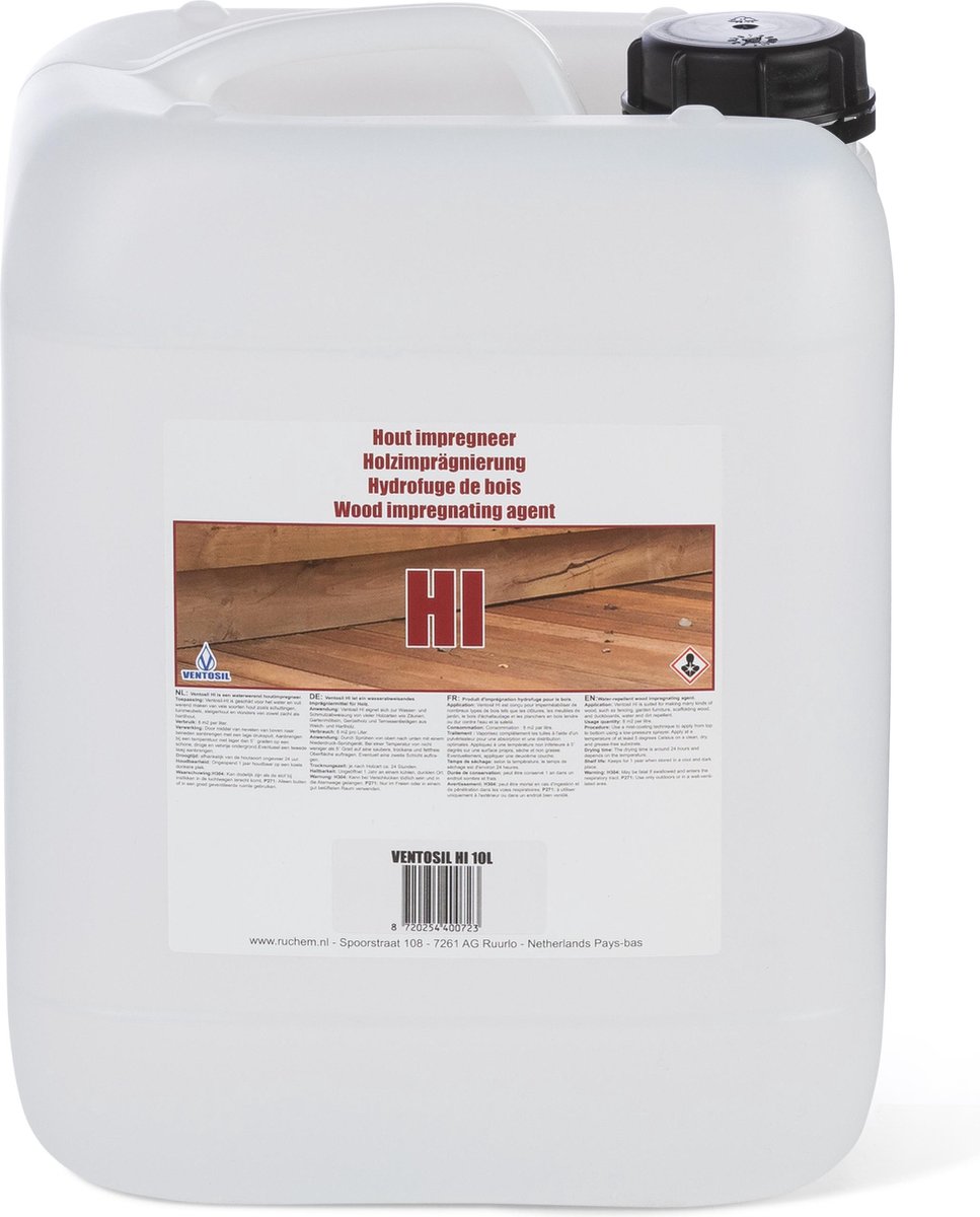 Ventosil HI Houtimpregneermiddel 10 Liter - Impregneerspray voor hout - Hout waterdicht maken - Hydrofuge - Zowel zacht als hardhout - Vele soorten hout - O.a. schuttingen, tuinmeubels, steigerhout en vlonders