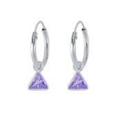 Joy|S - Zilveren driehoek bedel oorbellen - zirkonia - lavendel - oorringen