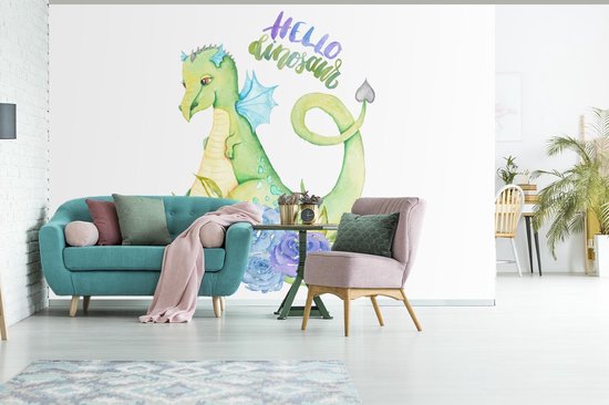 Papier peint - Papier peint photo Dinosaurus - Roses - Chambre d'enfants - Largeur 330 cm x hauteur 220 cm