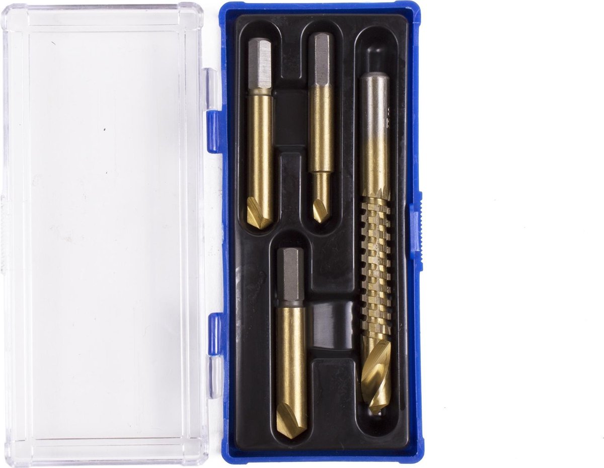 Newder-eu Schroefuitdraaierset, 5-delig, HSS 4241 staal, M3-M18 schroefdraadmaat, linkse uitdraaier voor afgebroken schroeven Newder-eu Schroefuitdraaierset, 5-delig, HSS 4241 staal, M3-M18 schroefdraadmaat, linkse uitdraaier voor afgebroken schroeven