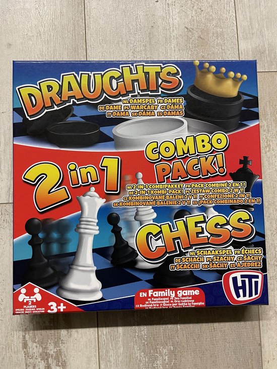 Afbeelding van het spel 2 in 1 dambord schaakbord + dammen schaken damstenen schaakstenen plastic
