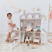 Teamson Kids Groot Houten Poppenhuis Voor 12" Poppen - Omvat 14 Accessoires - Kinderspeelgoed - Wit/Grijs